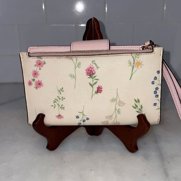 Coach Wallet Wristlet Floral Wildflower Saffiano Leather Phone Case Clutch Pink - Picture 5 of 16